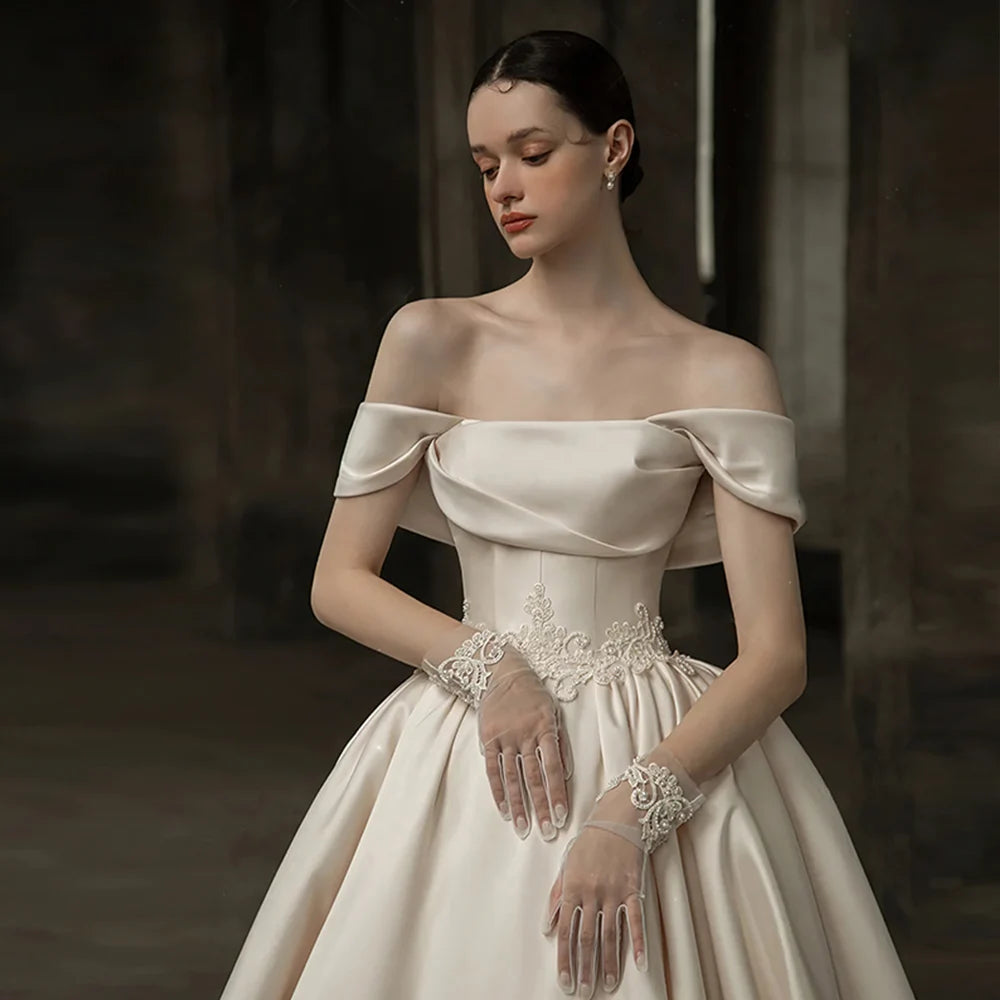White Bridesmaid Dresses: Off The Shoulder Short Sleeve Strapless Neck Lace Up Back
