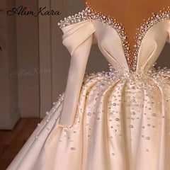 White Bridesmaid Dresses: Wedding Dresses for women Satin Off Shoulder Court Train