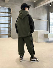 2025 winter autumn Boys Clothes Set cotton Velvet Sweatshirt hooded + Pants Tracksuits Kids Suit Children 4 8 9 10 11 12 14 Year