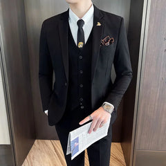 Men Boutique Solid Color Business Wedding Groom Suit Three Piece Set 3 Pcs