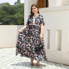 Bohemian vintage oversized dress Hainan Sanya vacation chubby mm beach skirt dress