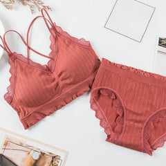 Tops Set High Waist Panties Women Wireless Underwear Suit Soft Padded Bras Set