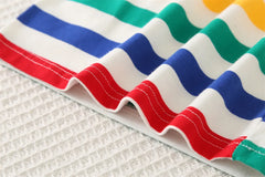 Summer New 2025 Fashionable Children's Boys' Colorful Striped Cotton Short Sleeved/cartoon Dinosaur Overalls Two-piece Set 1