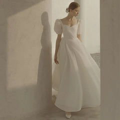 Homecoming Dresses: White Satin Maxi Wedding Dresses for Bride