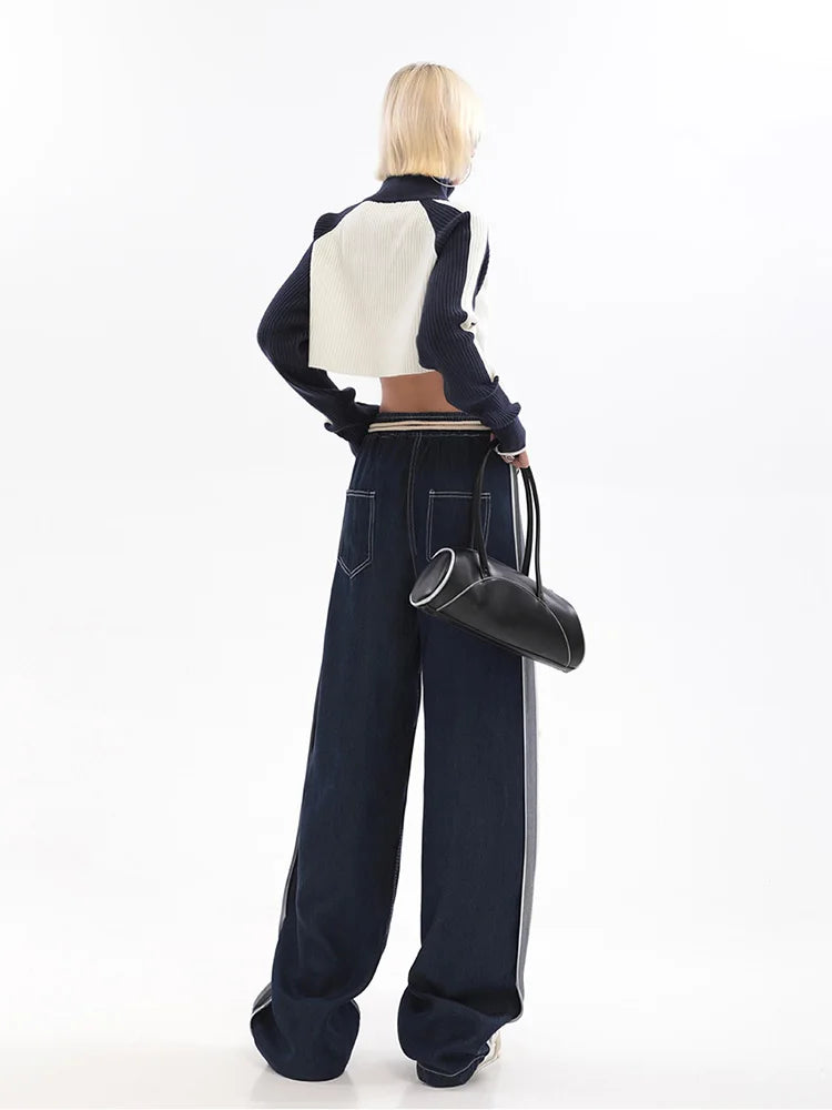 Womens Jeans High Waist Fashion Straight Baggy Denim Pants Streetwear