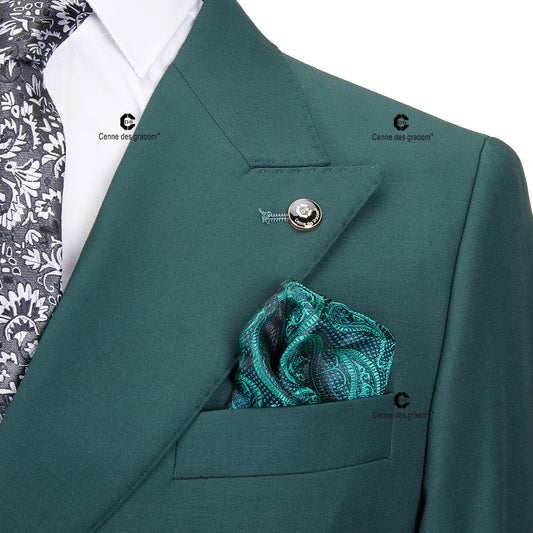 Tuxedo for Mens: Elegant Suits For Men Green Double Breasted 2 Pieces Set Slim Fit