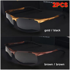 Sport Sunglasses Polarized Men UV400 Rectangle Gold Outdoor Driving Sun Glasses