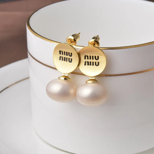 Luxury Brand 18K Gold Plated French Pearl Pendant Earrings, Trendy Women's Jewelry Accessories,Wedding Banquet Anniversary Gift