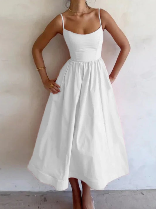 Plus Size Suspender Frock Women Dress U-neck Female Clothing Pleated Large
