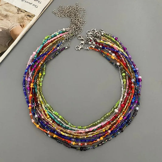 1 pc Irregualr Glasses Beads Choker Necklace for Women Fashion Trendy Popular Short Neck Jewelry Colorful Necklace Wholesale