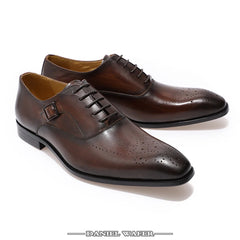 Classic Men's Genuine Leather Oxford Shoes Buckle Lace-Up Office Dress