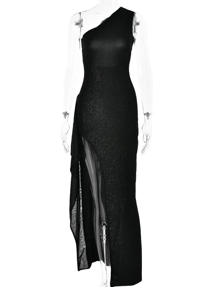 Formal attire Dresses: One Shoulder Dress Women Shiny Backless Elegant Evening Dress