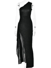 Formal attire Dresses: One Shoulder Dress Women Shiny Backless Elegant Evening Dress