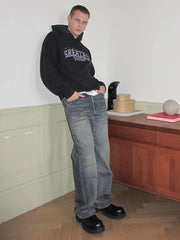 Harajuku Streetwear Washed Dirty Baggy Blue Jeans for Men and Women Straight