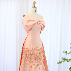 Homecoming Dresses: Luxury 3D Flowers Blush Pink Satin Mermaid Evening Dress