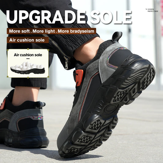 Rotating Button Lightweight Breathable Sneakers Anti-slip Industrial Safety Shoes Breathable Steel Toe Boots for Hot Weather