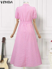 Women Fashion Shirt Dress Summer Short Sleeve Casual Midi Sundress Elegant Loose