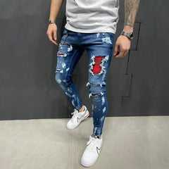 Ripped Jeans Men Stretch Skinny Grey Blue Black Hip Hop Denim Trousers