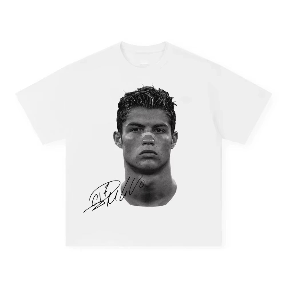 Men T-thirts Cristiano Ronaldo Pure Cotton American-style Streets Both Sexes Fashionable Vintage Print Short-sleeved T-shirt