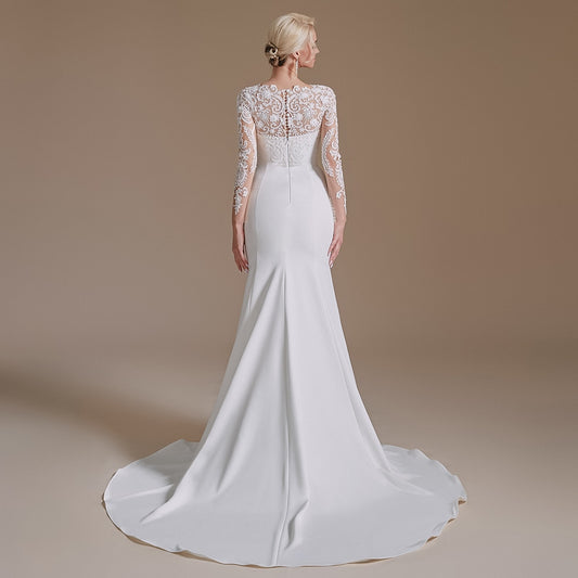 White Bridesmaid Dresses: Wedding Dress long Sleeves Mermaid Lace Appliques Beaded