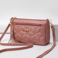 Double Zipper Crossbody Bag Fashion PU Diamond Lattice Shoulder Bag