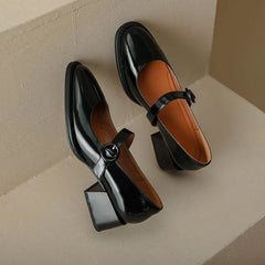 Krazing Pot Cow Leather Round Toe Med Heels Shoes Women