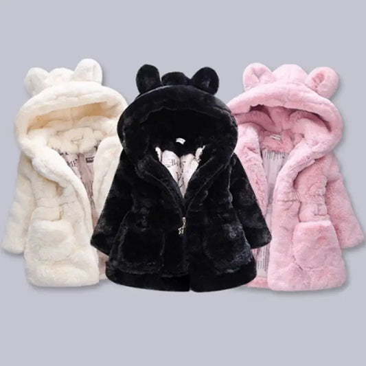 Baby Girls Warm Winter Coats Thick Faux Fur Fashion Kids Hooded Jacket Coat for Girl