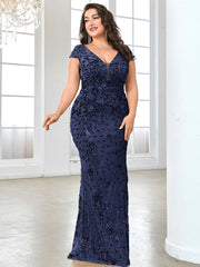 Evening Dresses: Plus Size Elegant Blue Evening Dress For Women