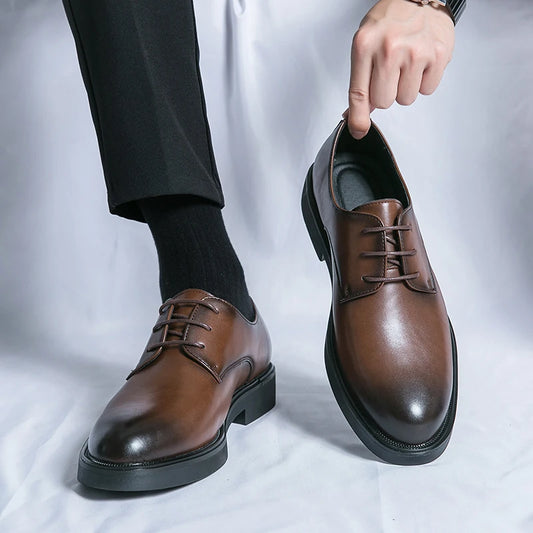 Luxury Derby Dress Leather Men Shoes Lace-up Office Social Shoes Male