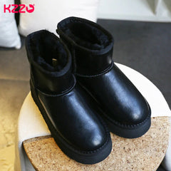 Women Ankle Platform Snow Boots Waterproof Genuine Leather