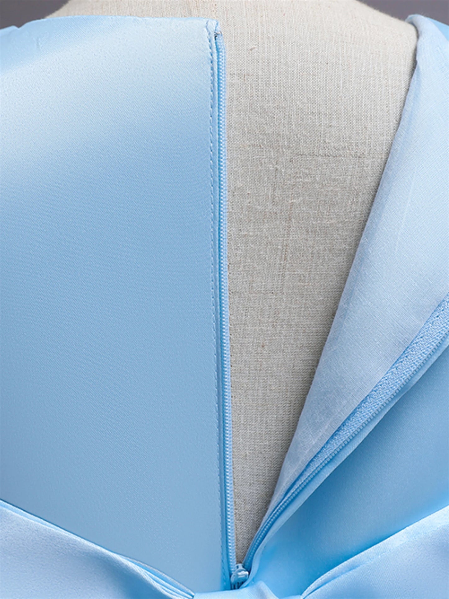 Blue girl's floral embroidery dress sleeveless slim princess birthday party dress piano performance Wear