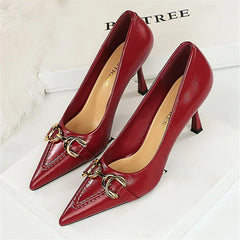 Women 8cm High Heels Stiletto Pumps Pointed Toe Red Middle Heels