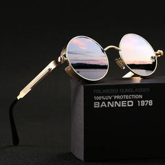 Classic Steampunk Sunglasses for Men and Women Retro Round Metal Frame Sunglasses