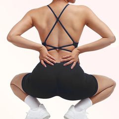 Yoga Criss Cross Backless Cami Sports Romper,Women's Jumpsuits Ribbed One Piece
