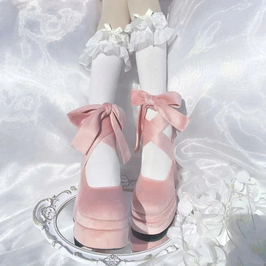 Luxury Shoes Fashion Designer Platform Women Mary Jane Cross Strap Thick Heel