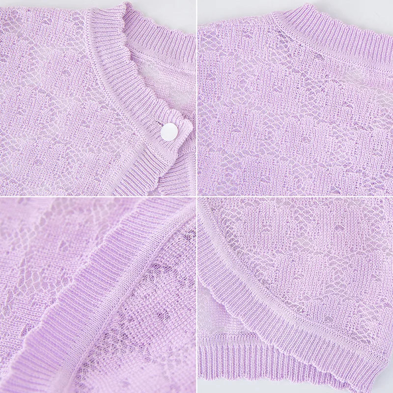 Thin Summer Plain Cardigan Girl's Purple Jacket Cotton Child Coat