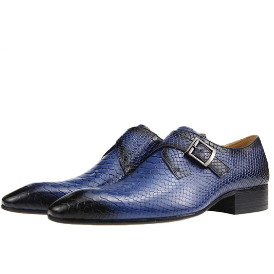Luxury Business Men Shoes Snaked Printing Genuine Cowhide Leather