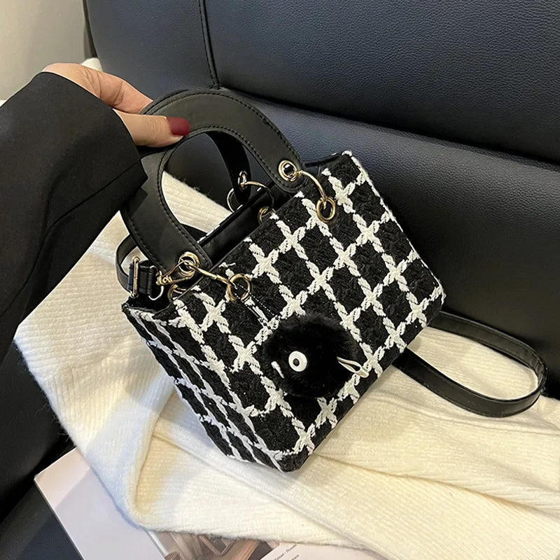 Mini Small Square Bag Classic Plaid Women Bags Woolen Brand Luxury Handbag