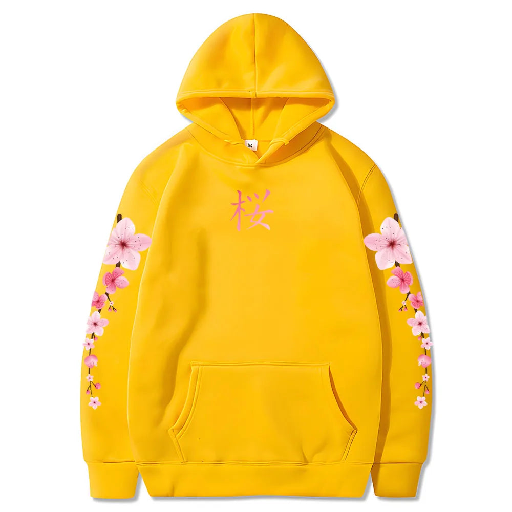 Japanese Blossom Sakura Graphic Hoodies Long Sleeve Winter Hooded Sweatshirts