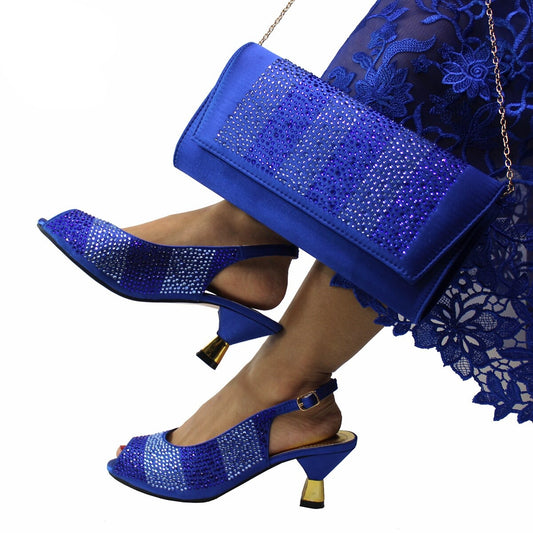 Matching Shoes and Bags: Comfortable Heels Women Shoes Matching Bag Set in Gold