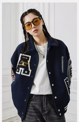 Letter Embroidery Bomber Jacket Men Women Autumn Winter Leather Sleeves