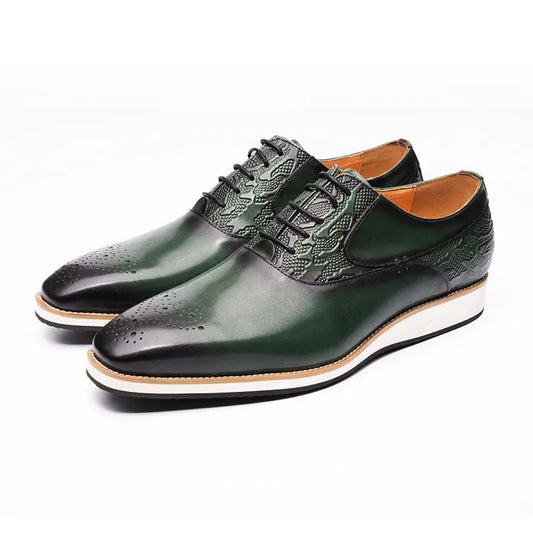 Design Casual Mens Business Formal Shoes For Men Dress Green Genuine Leather