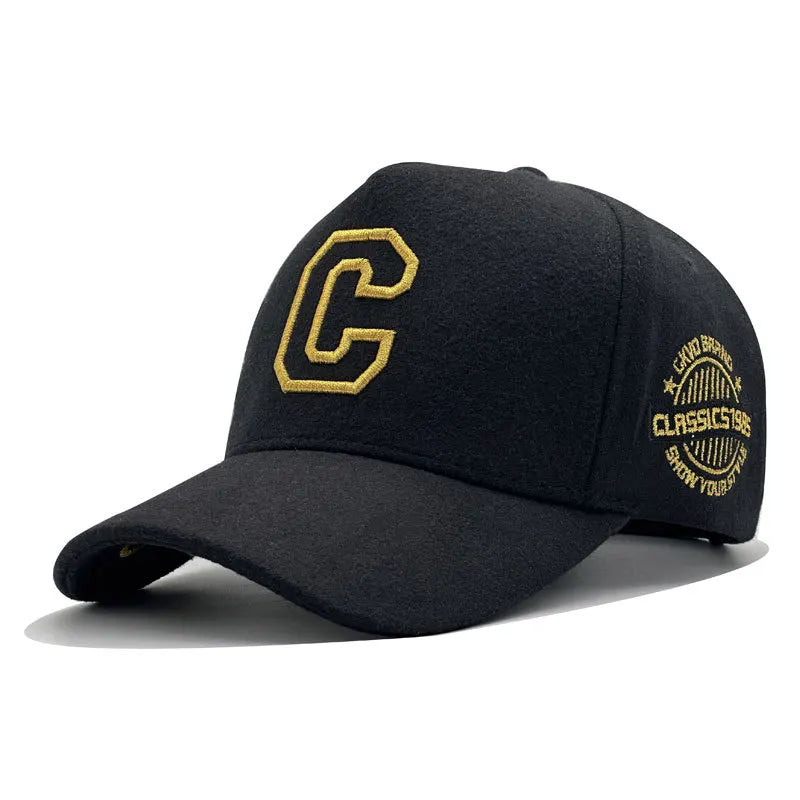 Big Size Baseball Cap Men XL 63cm 64cm 65cm Oversize Big Head Cap XXL Large Plus Climing Wool Warm Winter Hat Letter C