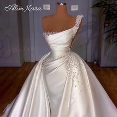 White Bridesmaid Dresses: Wedding Dresses for women Pearls Mermaid Detachable