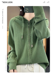 autumn and winter hooded cardigan women's knitted top loose sweater casual