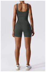 Women's Yoga Rompers One Piece Tummy Control Seamless Ribbed Jumpsuit Padded