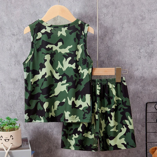 2-Piece Boy Summer Fun Printing Set Children's Casual Joker Camo Dinosaur Vest Girl Fashion Holiday Comfort Shorts T-shirt Set