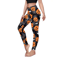 Halloween Pumpkin Skull 3D Print Pattern Stripe Workout Pants Leggings