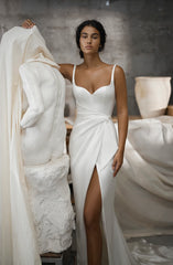 White Bridesmaid Dresses: Wedding Dresses for Women Backless Side Slit Satin