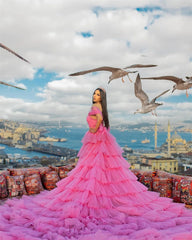 Homecoming Dresses: Prom Dress Pink Multilayer Luxurious Sweep Train Evening Dress